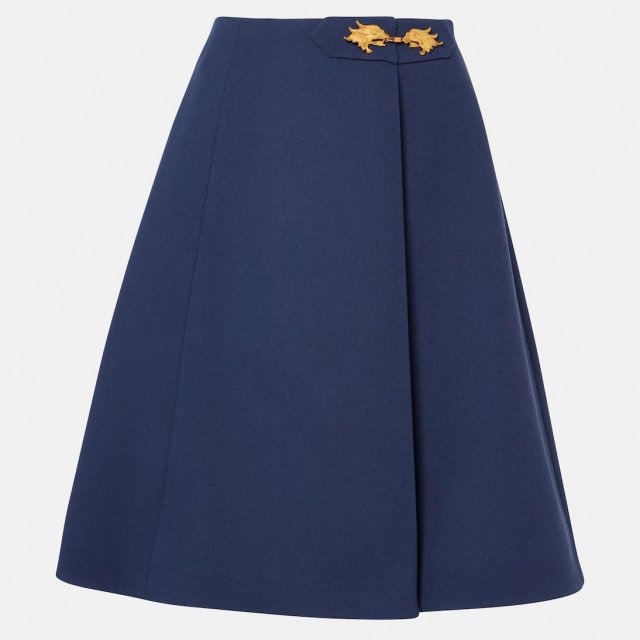 Valentino Midi Skirt with Pleats and Gold Waist Detail